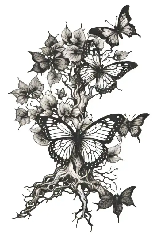 Tree Roots With Thorns And A Butterfly With A Quote