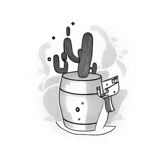 Old Rifle With Cactus Coming Out Of The Barrel