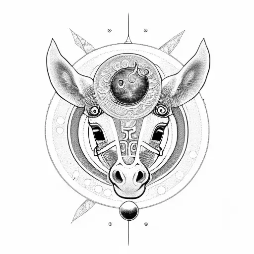 Horse Head To Neck Outline With Sun And Moon Elements And Chinese Writing In The Interior