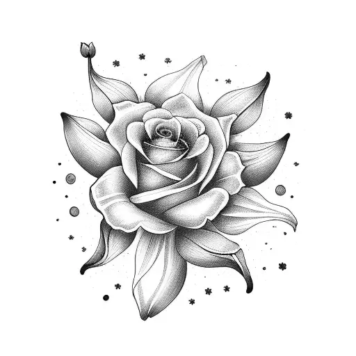 A Bouquet Of Lily Margaux Anna Rose Flowers In Blackwork Style