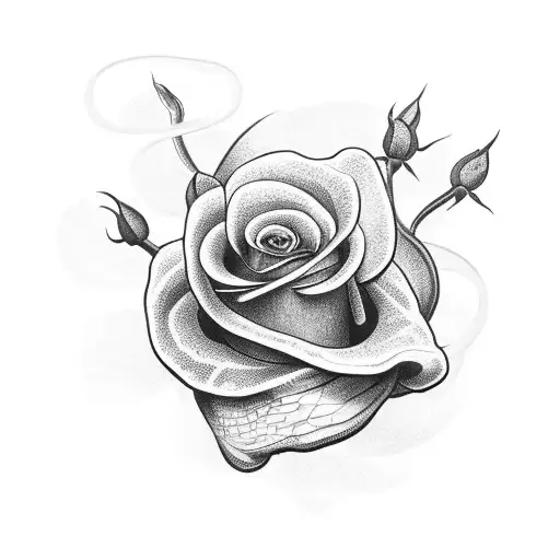 Snake Climbing A Rose From The Stem To The Bud In 2D