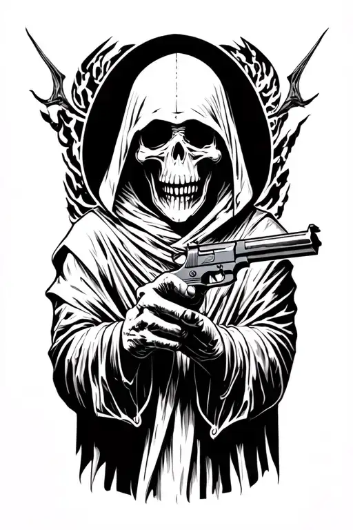 Grim Reaper Holding A Pistol
