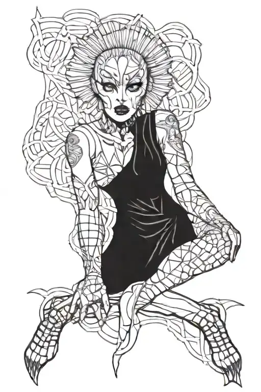 Black And Scary Knee Tattoo With Sharp Outlines