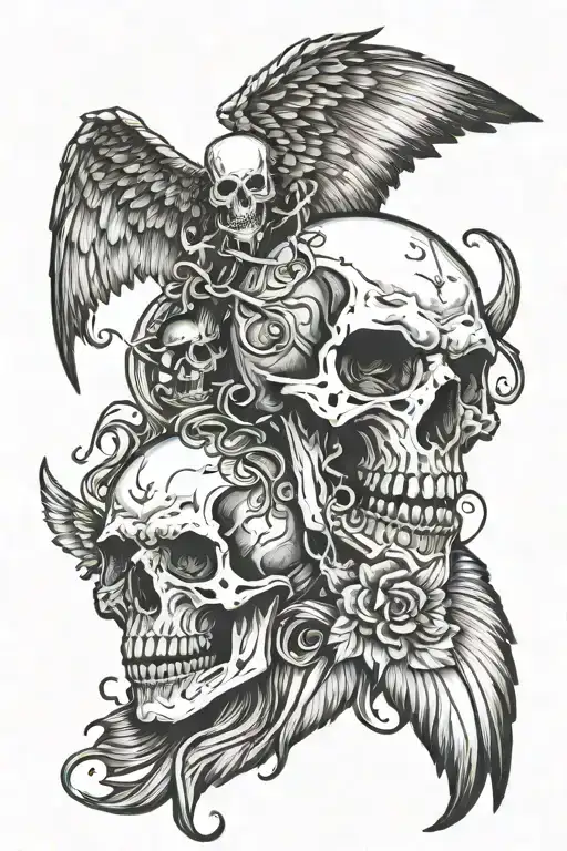 Angel Killing Demon Skull
