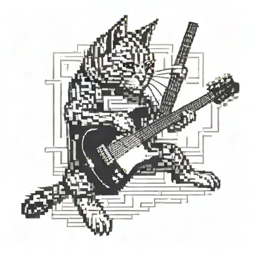 A Cat Playing A Bass Guitar In A Pixel Art Style