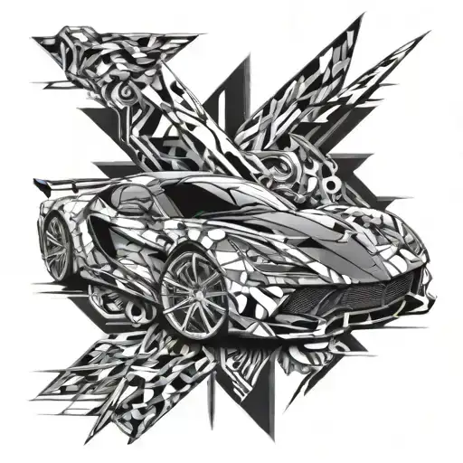 Combine Elements Of A Sports Car And Abstract Art To Create A Dynamic And Futuristic Tattoo Design