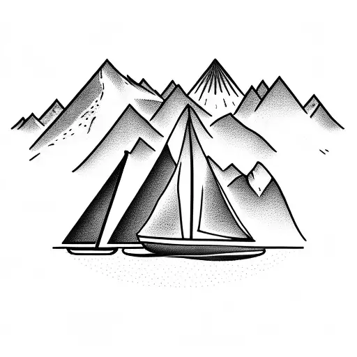 European Alps With Beach And Sailboat 3D Realistic