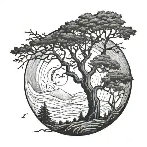 Moon And Tree Growing