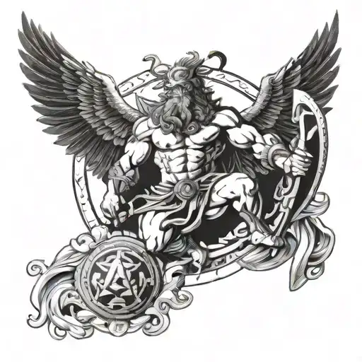 Zeus Sending Lightning To The Earth With His Eagle And His Shield