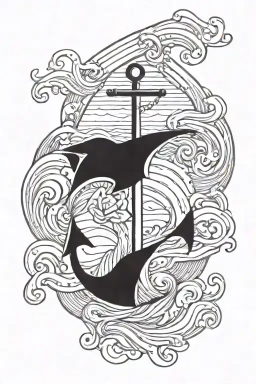 Aquarius With Anchor And Waves