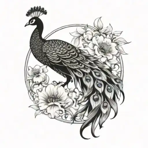 Moonflowers And Art Nouveau Peacock