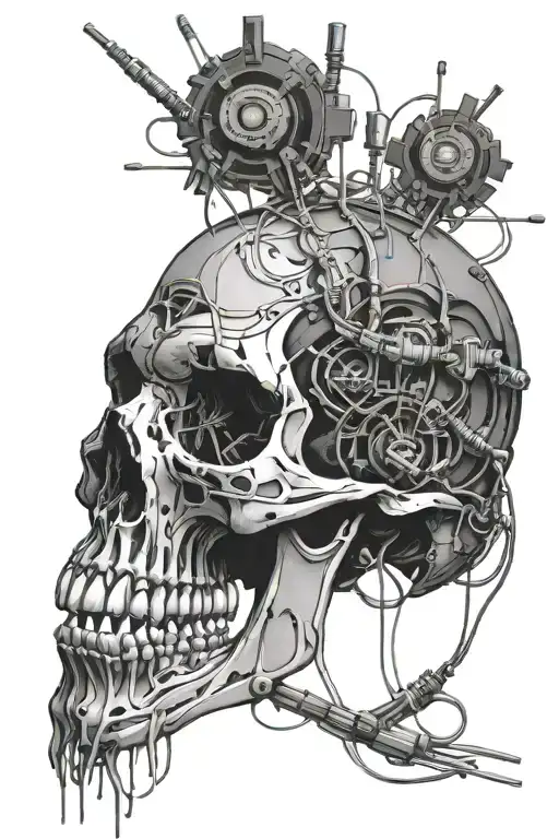 Cyberpunk Skull With Wires Coming Out Of The Skull