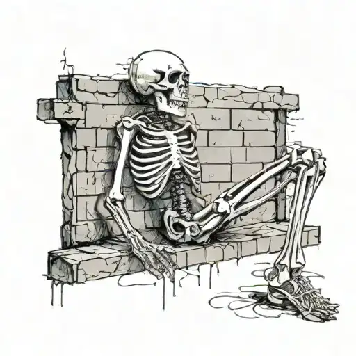 Skeleton Leaning Agains A Wall While Smoking A Cigarette