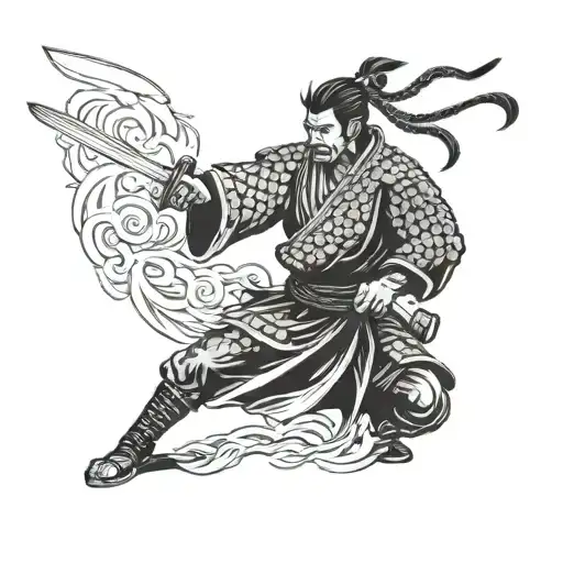 A Japanese Samurai Warrior Wielding A Kiridashi Knife In Battle