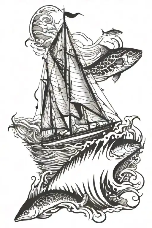 A Majestic Sailboat Sailing Through Rough Waters With A School Of Fish Swimming Underneath