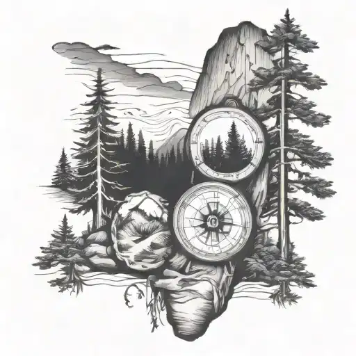 Half Arm Sleeve Wilderness With A Compass And Pine Trees And An Hour Glass