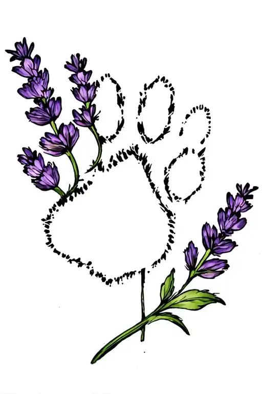 Dog Paw Print And Lavender Flower