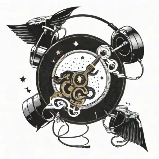 Incorporate A Turntable And Headphones Into A Celestial-themed Libra Zodiac Symbol