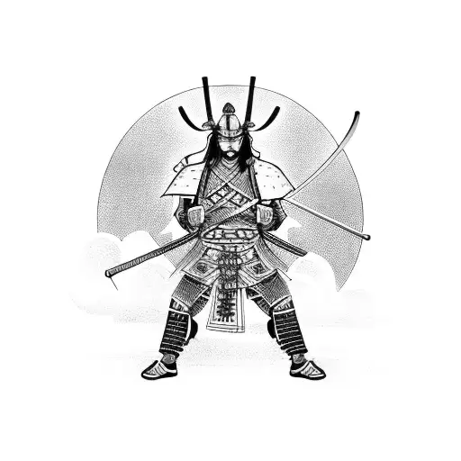 Samurai Warrior Battling A Mythical Creature