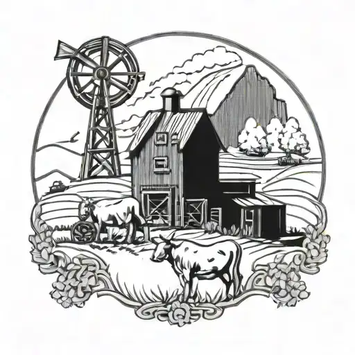 Farming Scene With Traditional Irish And Norwegian Agricultural Symbols Intertwined