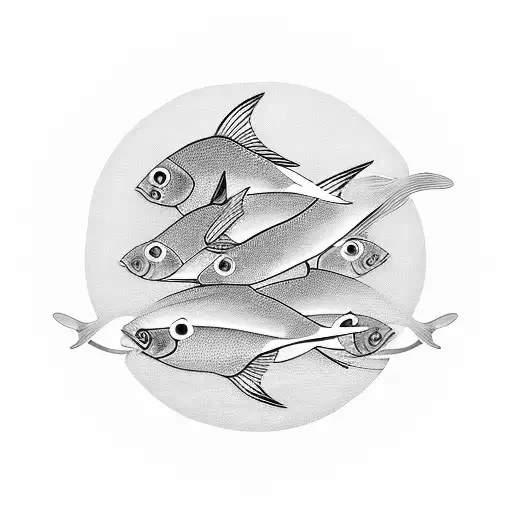 A School Of Lucky Fish Swimming In A Circle