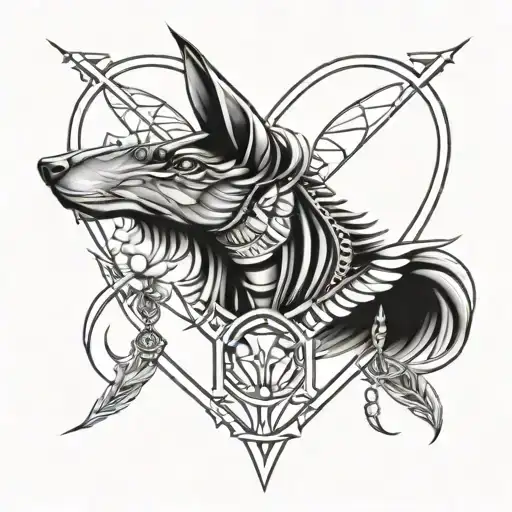 Front Anubis Hold Libra Feather Heart