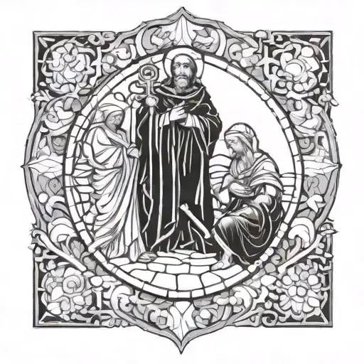 A Detailed Stained Glass Window Design Featuring Biblical Scenes