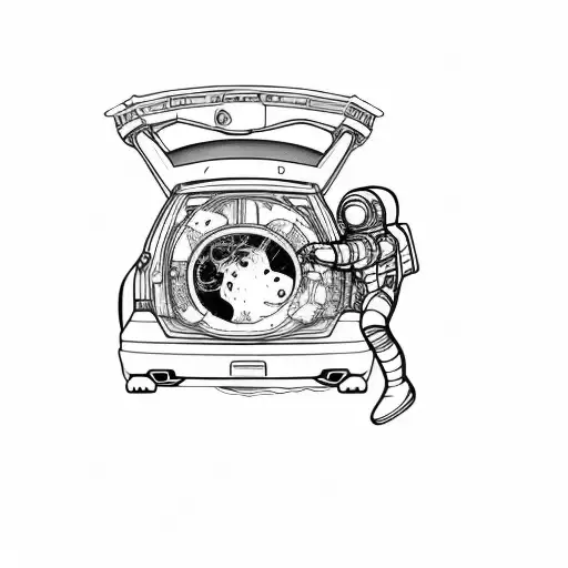 An Astronaut Opening The Trunk Of A Car