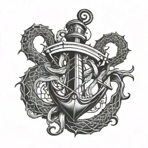 An Intricate Kraken Wrapping Around An Anchor
