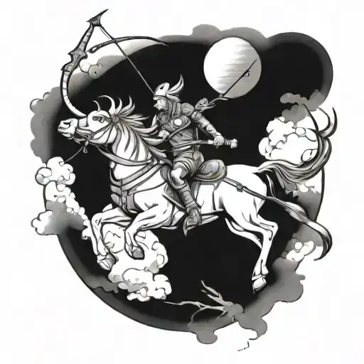 A Sketch Style Tattoo Of A Sagittarius Archer Riding An Ox