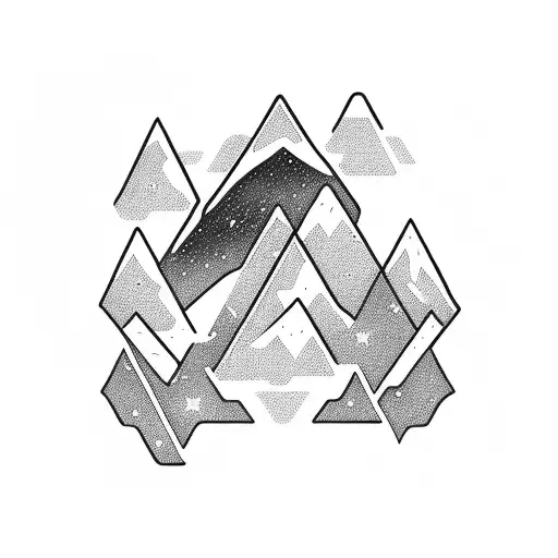 A Blackwork Tattoo Of A Mountain Range With A Galaxy Background
