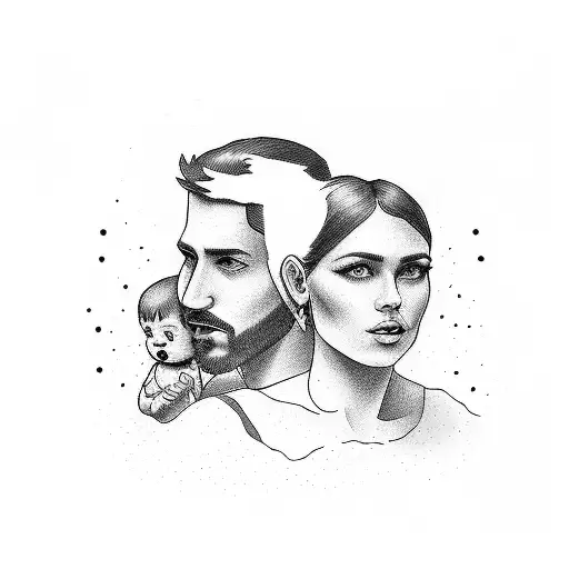 Man And Woman And 2 Baby's Looking Out Over Water