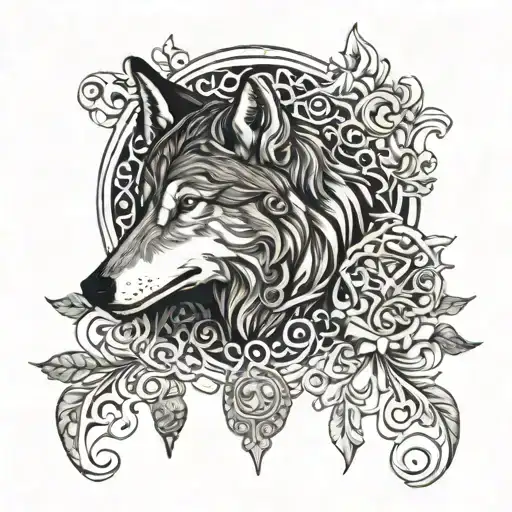 Wolf And Ornaments Background