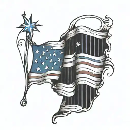 A Stylized American Flag With A Thin Blue Line Running Through It