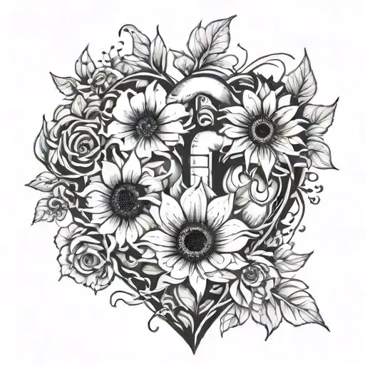 An Abstract Interpretation Of A Nurse's Heart Filled With Roses And Sunflowers