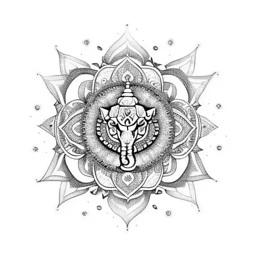 A Mandala Design Incorporating The Hindu Deity Ganesha Surrounded By Geometric Shapes