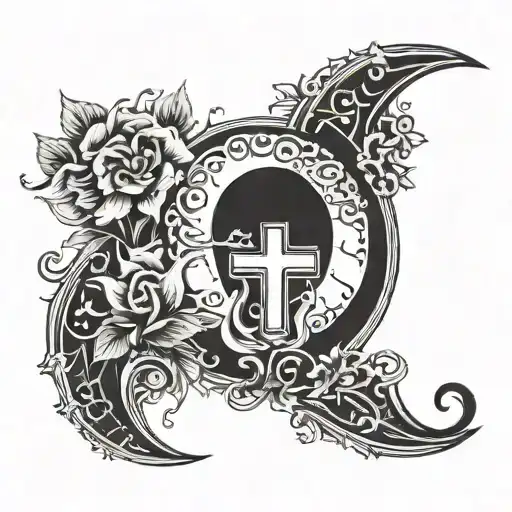 Half Crescent Moon With A Cross