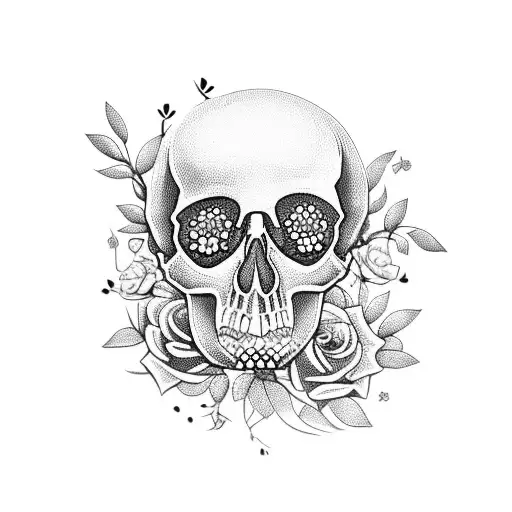 Skull With Flowers And Birds