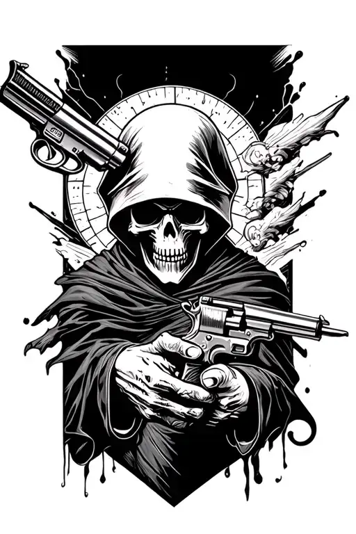 Grim Reaper With A Pistol Pointed At His Head