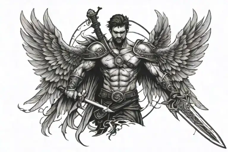 Two Wings And Warrior With Sword