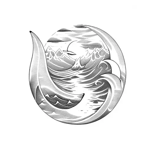 Crescent Moon With Ocean Waves