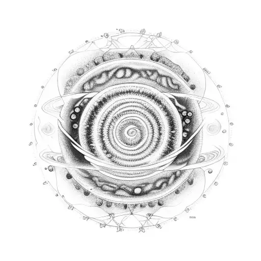 Spiral Dna Arranged In Fibonacci Pattern With Planets & Moon Floating Around