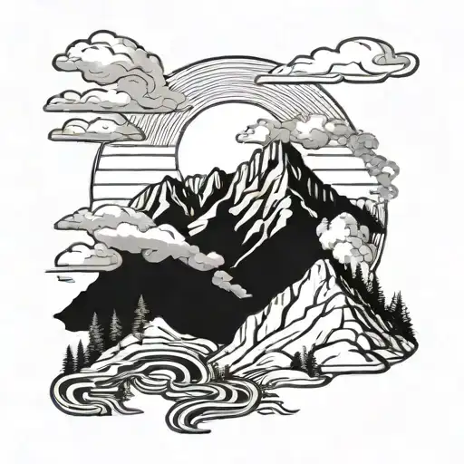 A Mountain Landscape With A Winding Hiking Trail And A Smoke-filled Sky