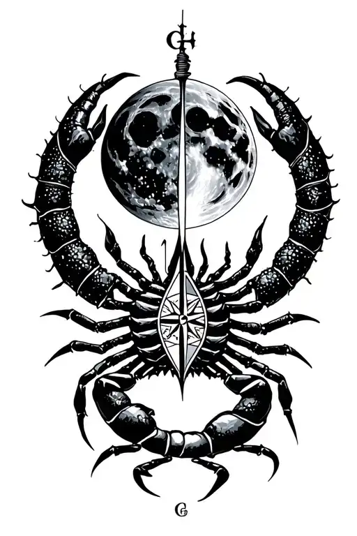 Scorpion And A Compass Under A Full Moon