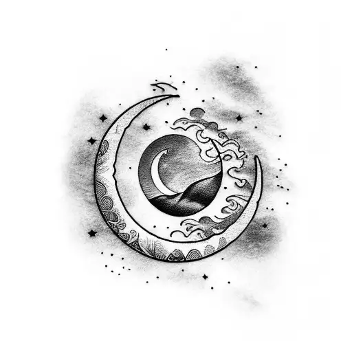 Crescent Moon Mixed And Ocean