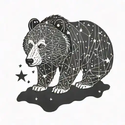 A Blackwork Tattoo Of A Bear Constellation Intertwined With The Big Dipper