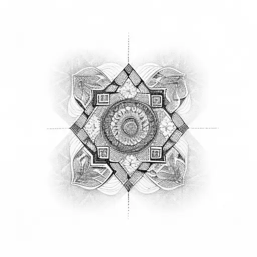 A Geometric Design Of Overlapping Squares Representing The Unity Of Family And Hindu Beliefs
