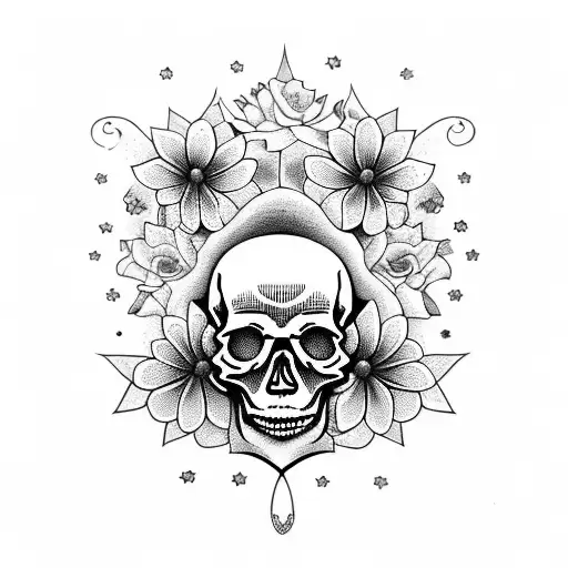 Skull Butterflies Stars Flowers Filagree