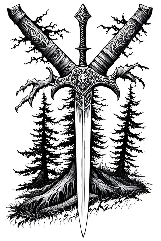 Viking Sword Whit Forest Scene