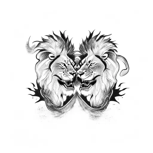 A Fierce Lion With A Heart In Its Mouth And Dragon Battling Each Other